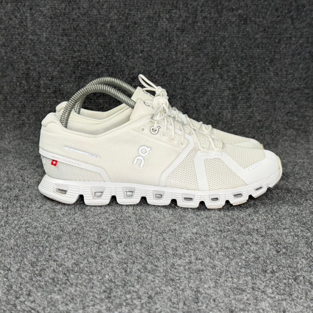 On Running Cloud 5 Running Shoe Womens 9 All White Athletic Run Training Sneaker